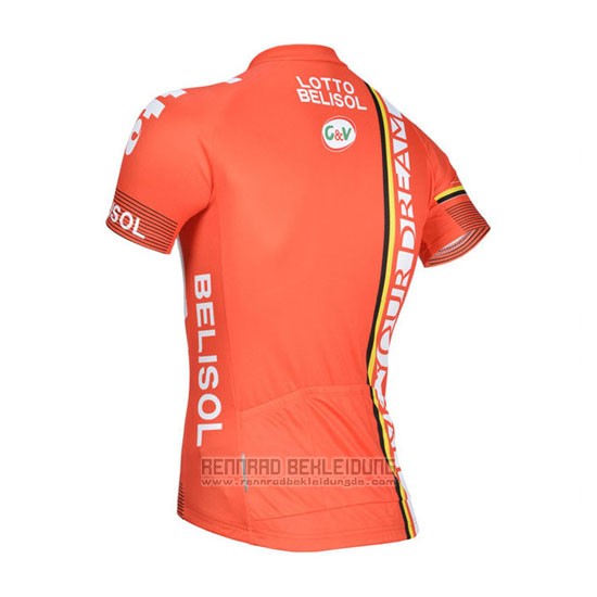 2014 Fahrradbekleidung Lotto Belisol Orange Trikot Kurzarm und Tragerhose